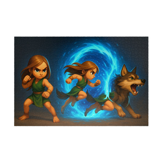 Karmic Fantasy Adventure Jigsaw Puzzle — Young Warrior, Portal & Wolf (1014 pcs)